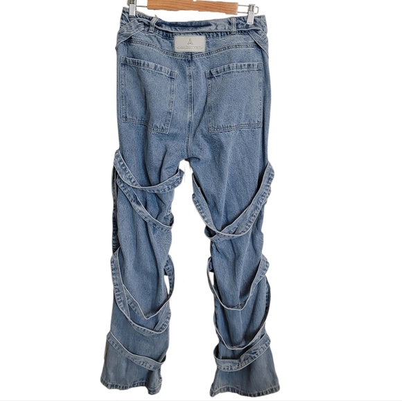 Maniere De Voir Talia Denim Strap Cargo Jeans in Mid Blue - Picture 12 of 15